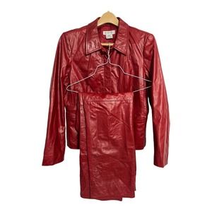 NINE WEST Womens Red Leather Jacket Matching Jeans Size 14